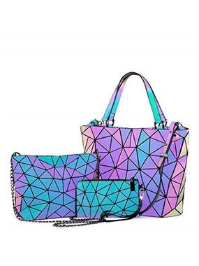 3 Pieces Women's Geometric Luminous Purses and Handbags Holographic